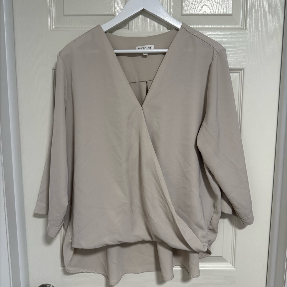 Prologue Taupe V-Neck Blouse